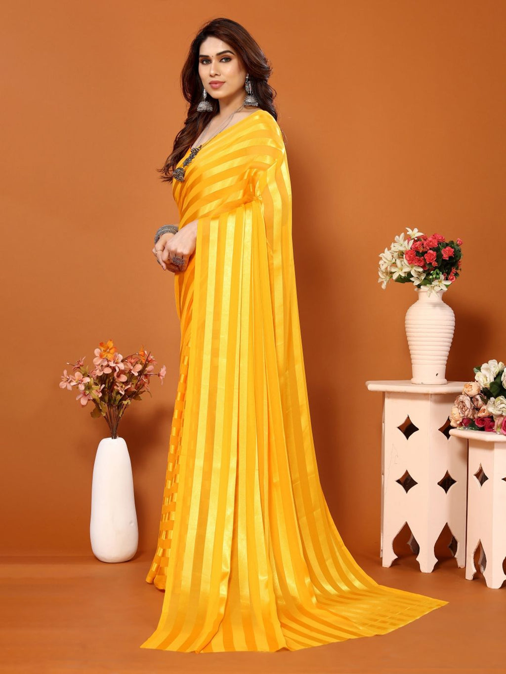 Dhimhi Women's Striped Satin Saree