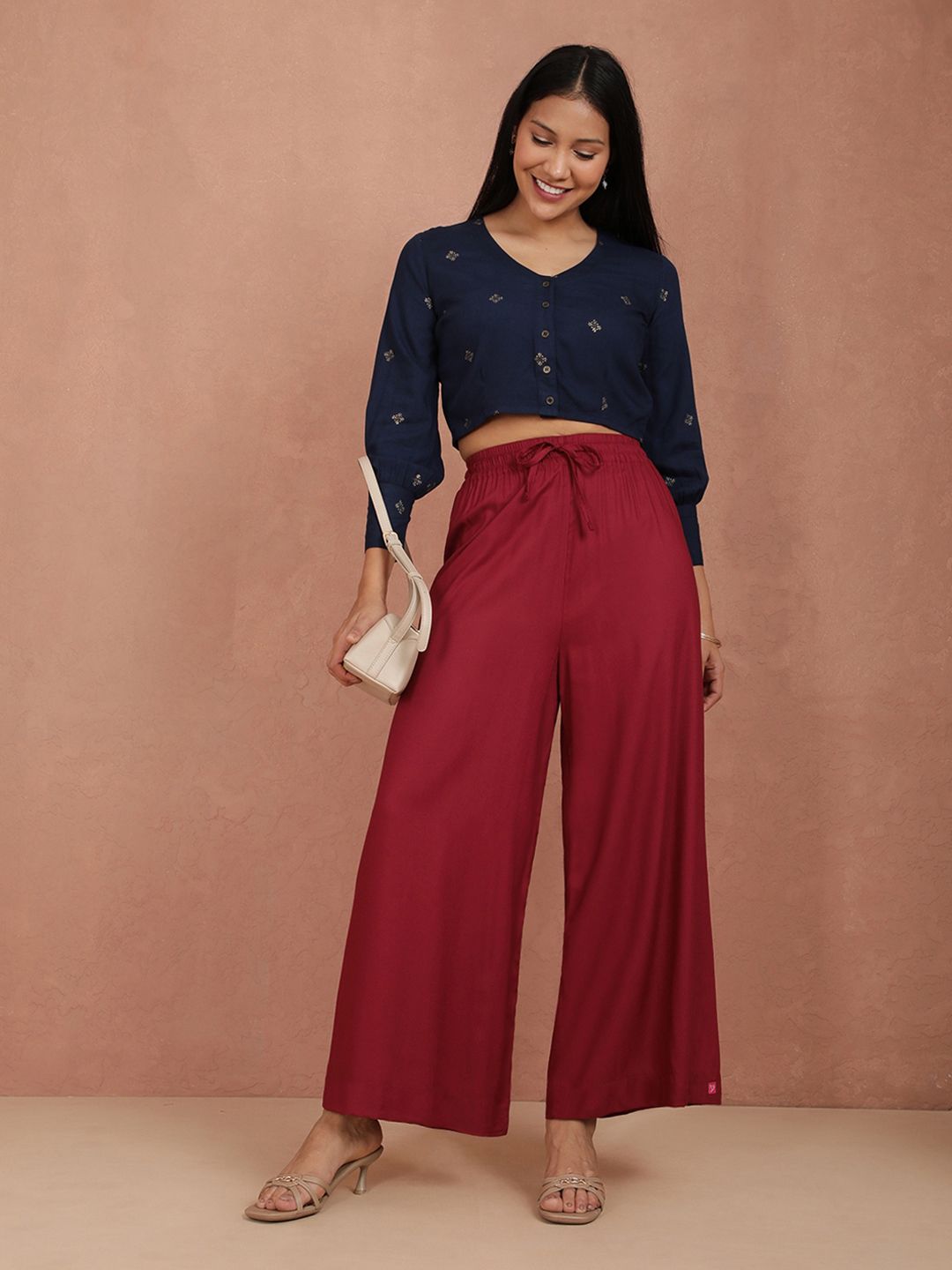 Dhimhi Women's Maroon Wide Leg Palazzos