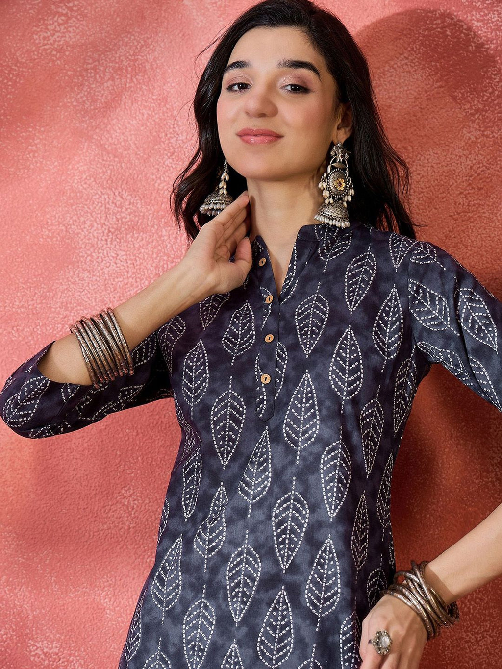 Floral Printed Mandarin Collar Pure Cotton A-Line Kurta