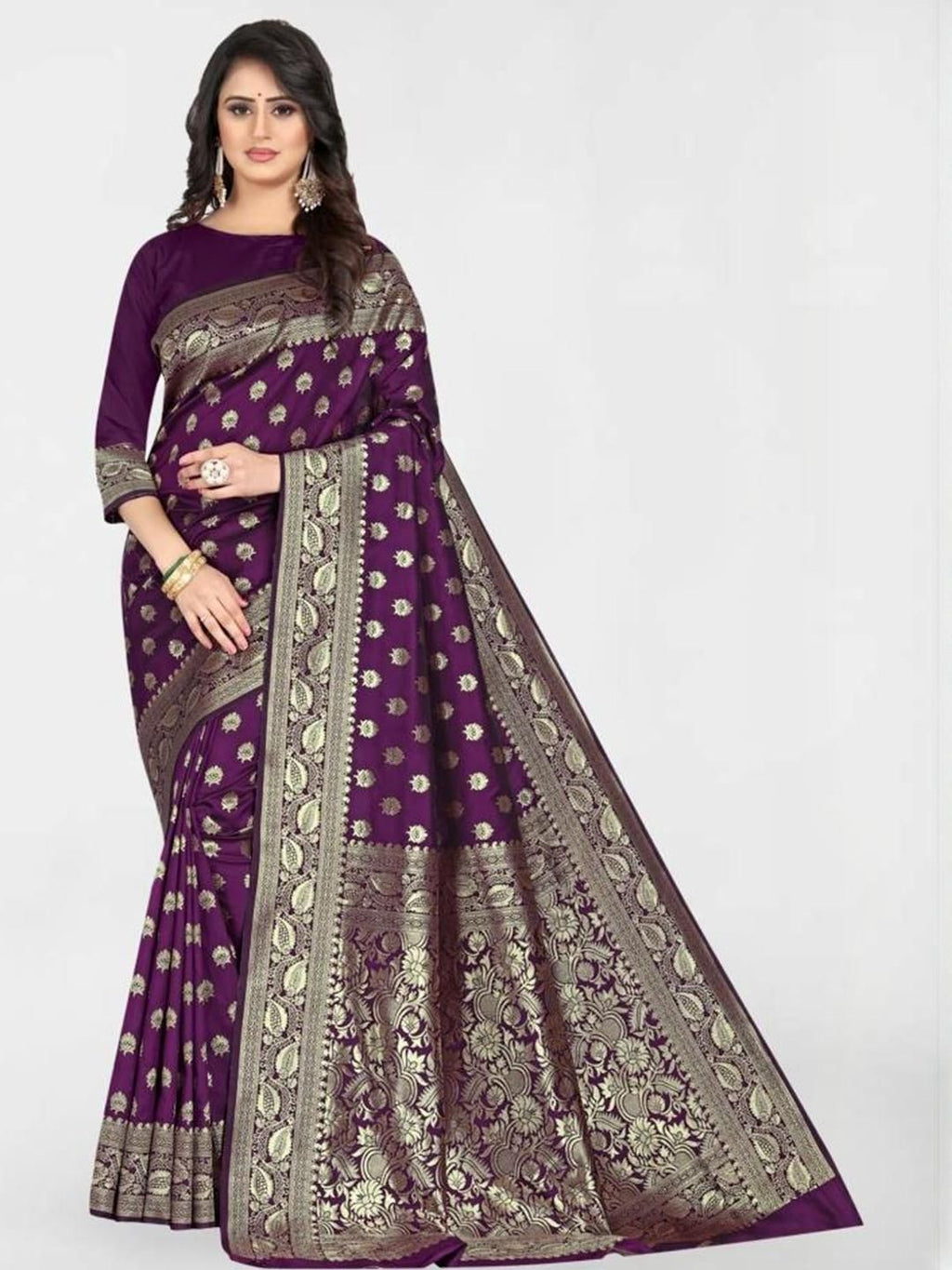 Dhimhi Women's Ethnic Motifs Zari Silk Blend Banarasi Saree
