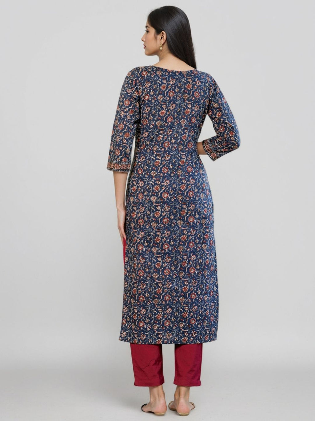 Floral Printed Notch Neck Pure Cotton Straight Kurta