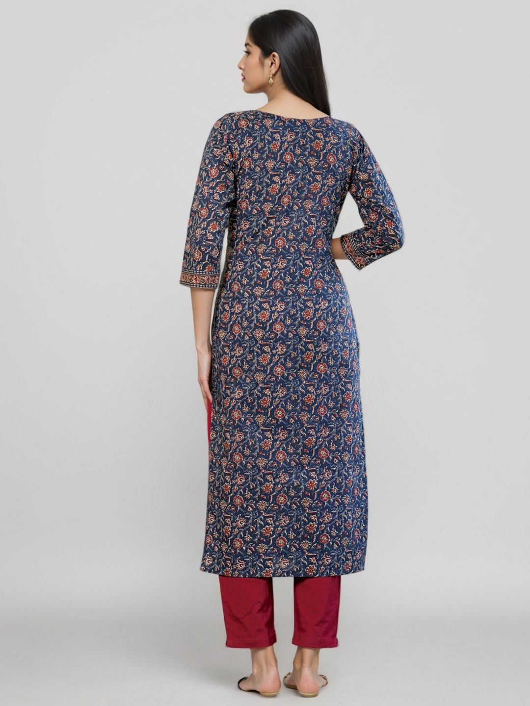Floral Printed Notch Neck Pure Cotton Straight Kurta