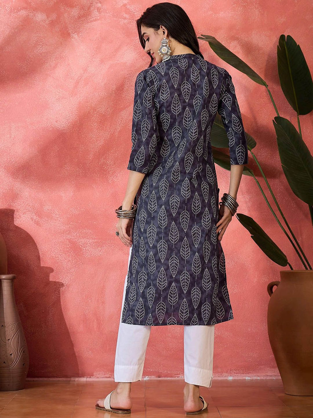 Floral Printed Mandarin Collar Pure Cotton A-Line Kurta