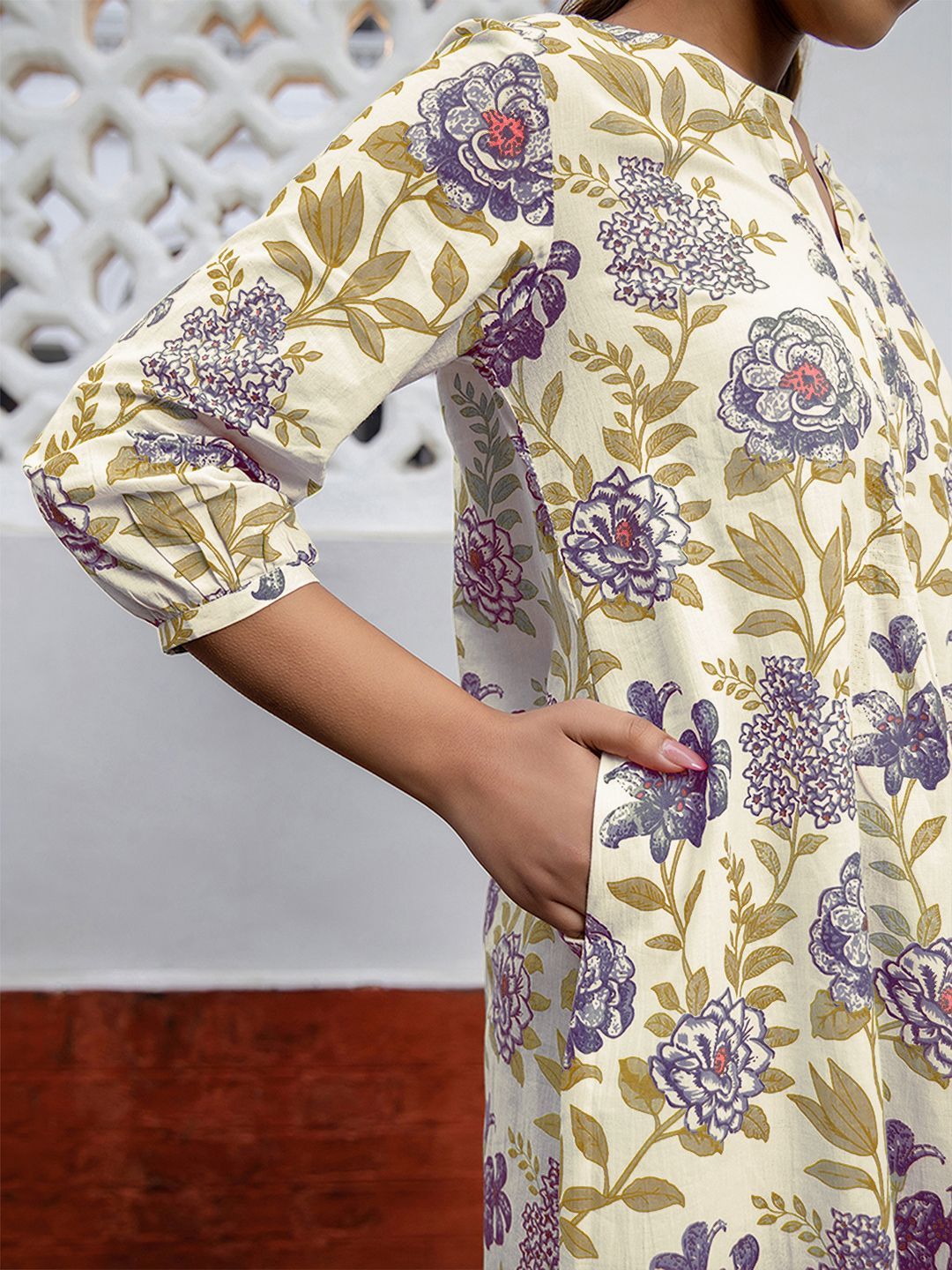 Dhimhi Women's Floral Printed Pure Cotton A-line Tunic