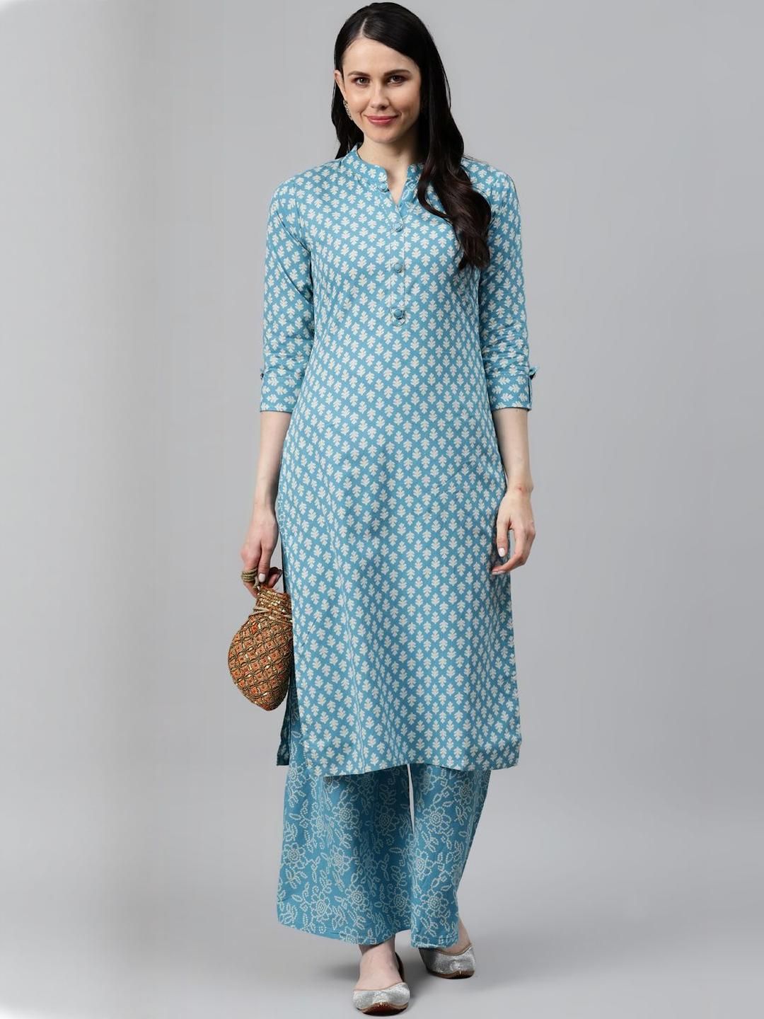 Dhimhi Women's Floral Printed Regular Pure Cotton Kurta with Palazzos