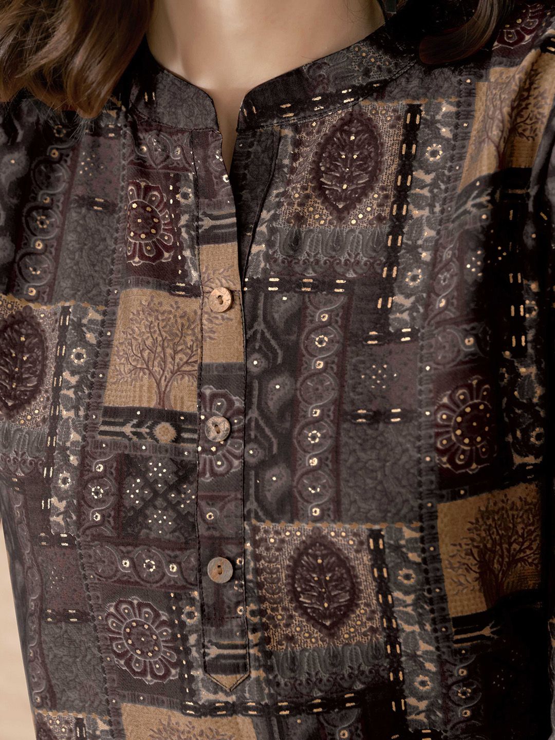 Floral Printed Mandarin Collar Straight Kurta