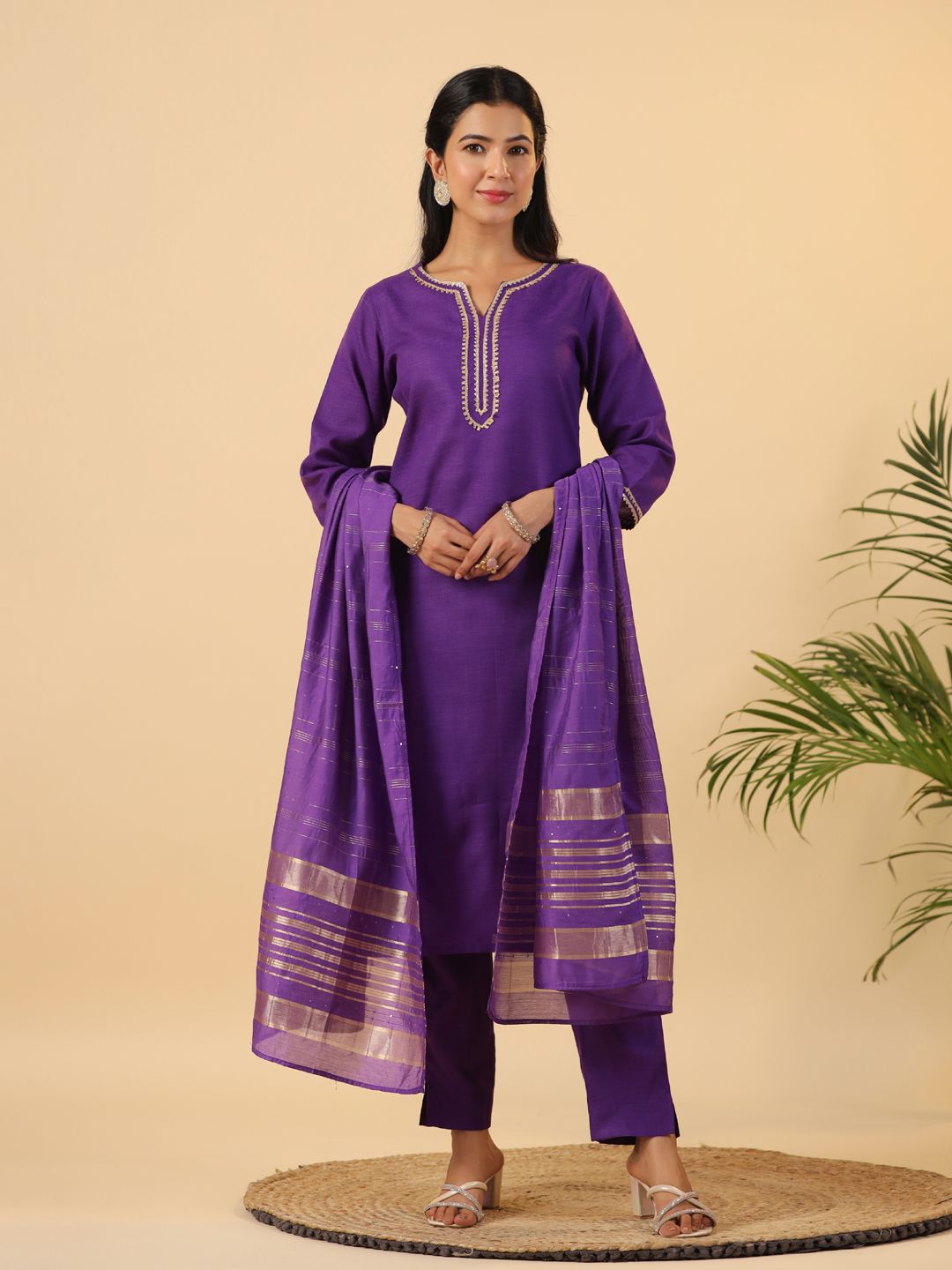 Dhimhi Women's Regular Gotta Patti Pure Cotton Kurta with Trousers & With Dupatta