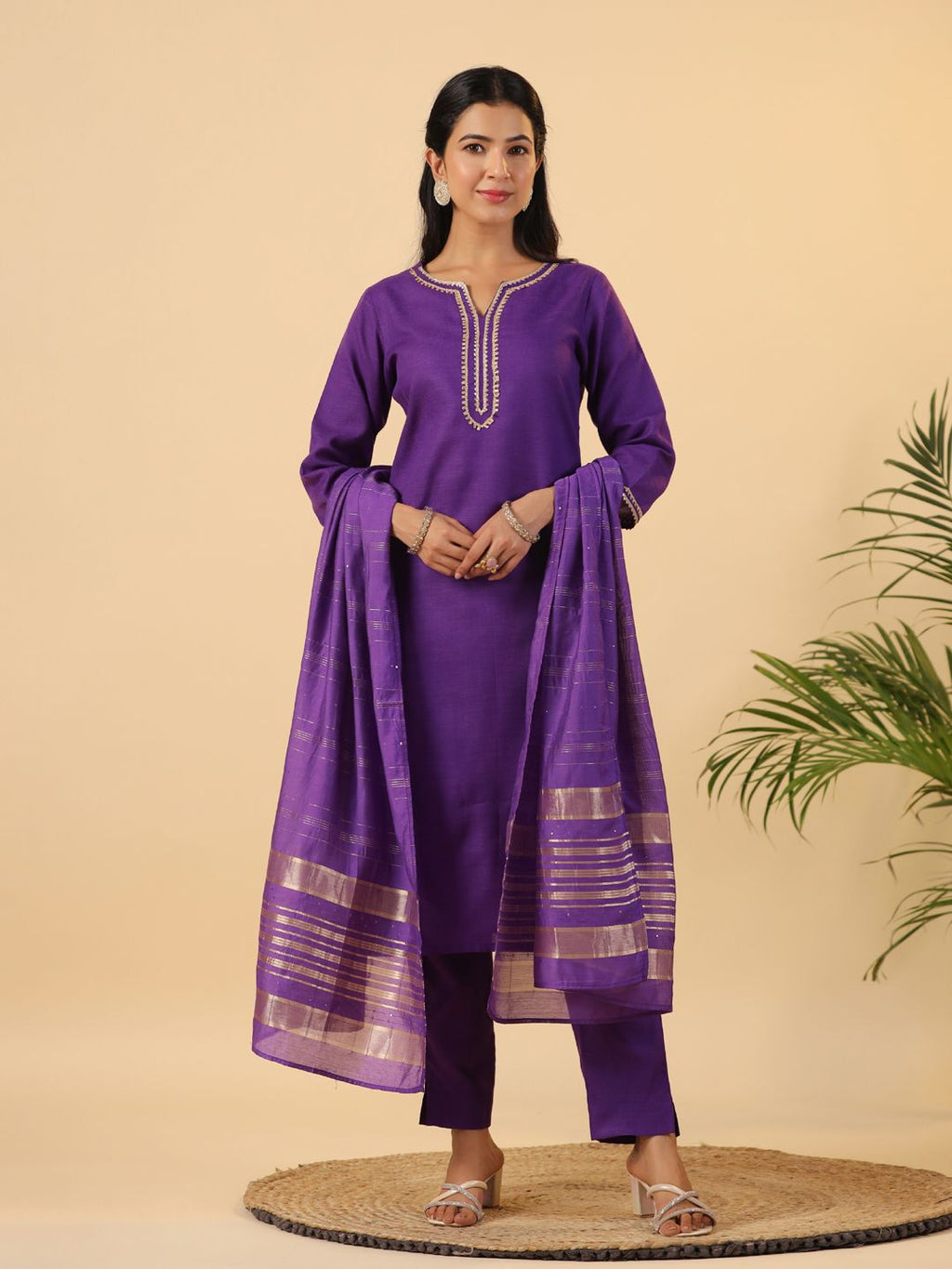 Dhimhi Women's Regular Gotta Patti Pure Cotton Kurta with Trousers & With Dupatta