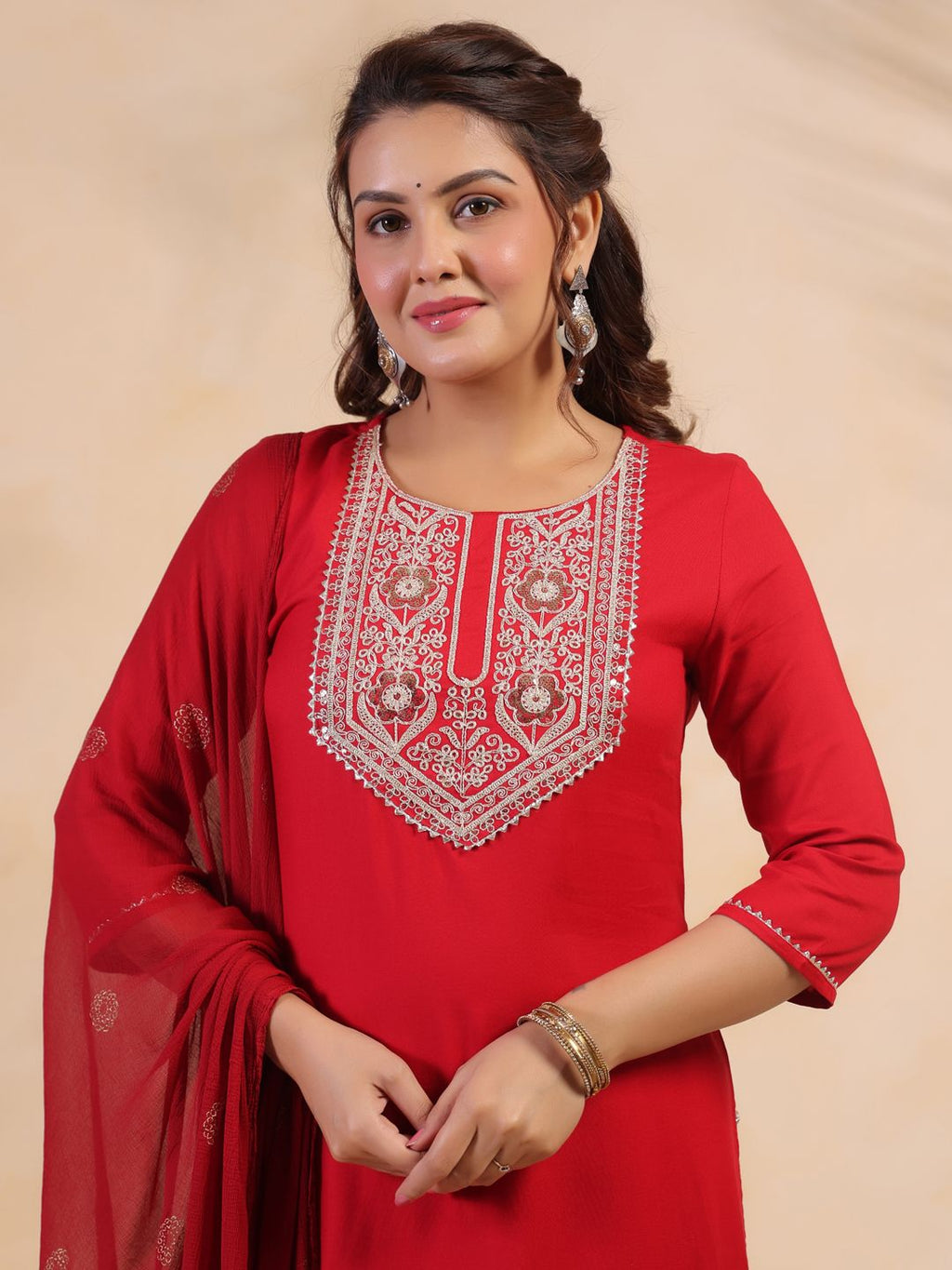 Dhimhi Women's Floral Embroidered Regular Pure Cotton Kurta With Trousers & Dupatta