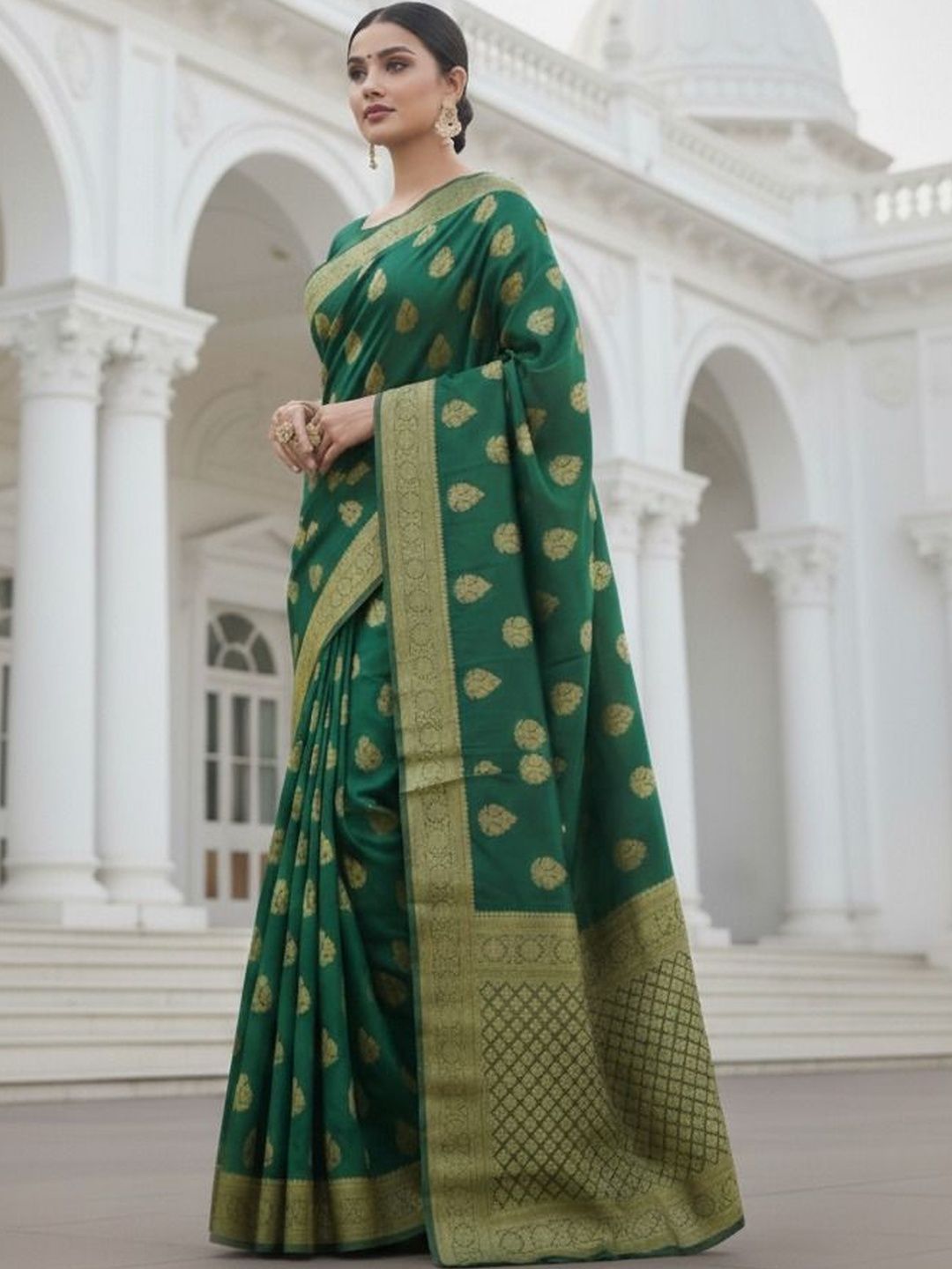 Dhimhi Women's Woven Design Zari Art Silk Banarasi Saree With Unstitched Blouse