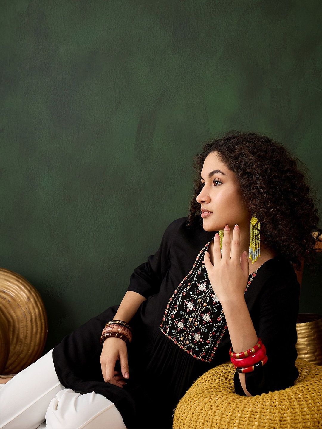 Dhimhi Women's Floral Embroidered Round Neck Top