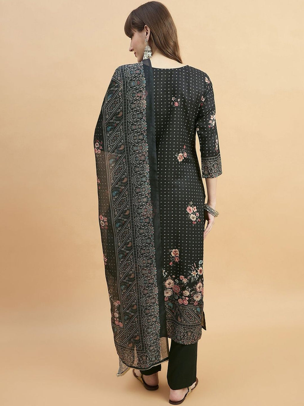 Dhimhi Women Aari Hand Work Digital Printed Kurta with Trousers & Dupatta