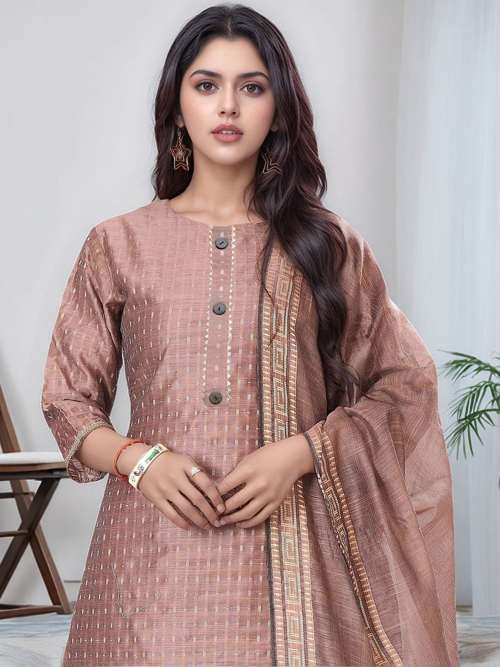 Dhimhi Women's Regular Thread Work Kurta with Trousers & With Dupatta