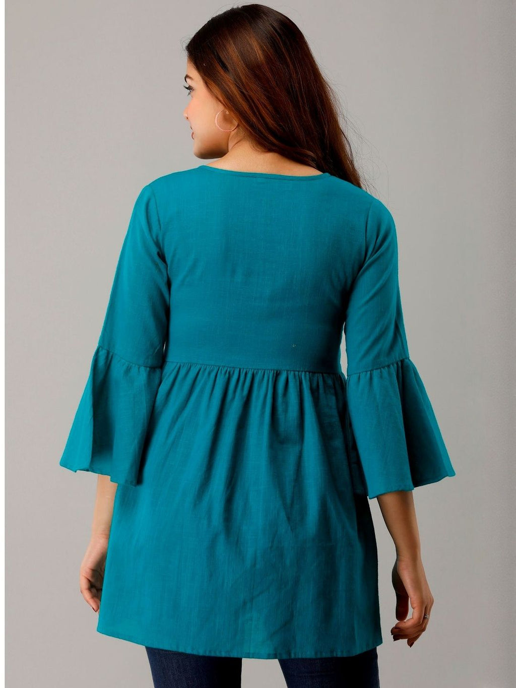 Dhimhi Women's Rayon Solid Bell Sleeve Top