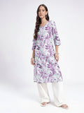 V-Neck Floral Printed Straight Kurta