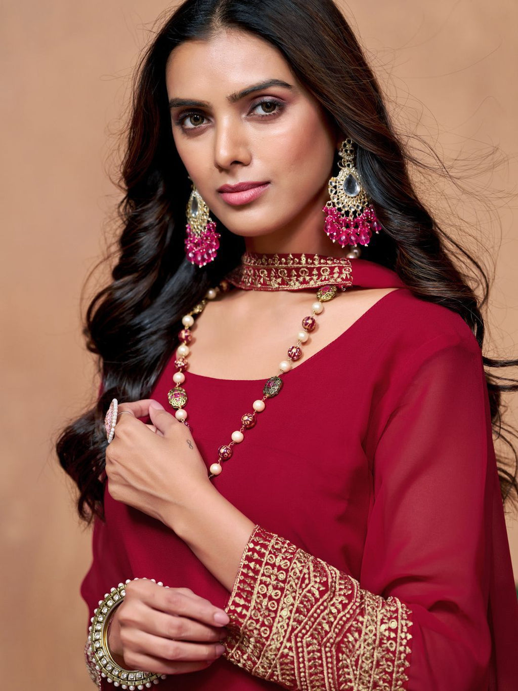 Dhimhi women's embroidered kurta and dupatta set featuring colorful floral embroidery and traditional design.