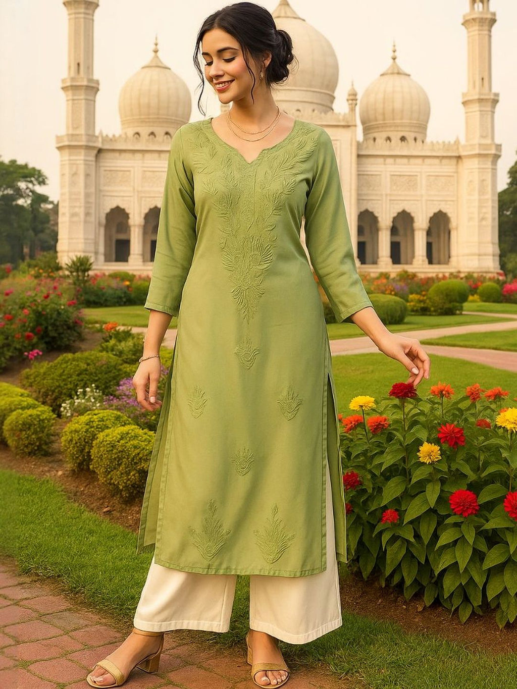 Women Floral Embroidered Chikankari Kurta