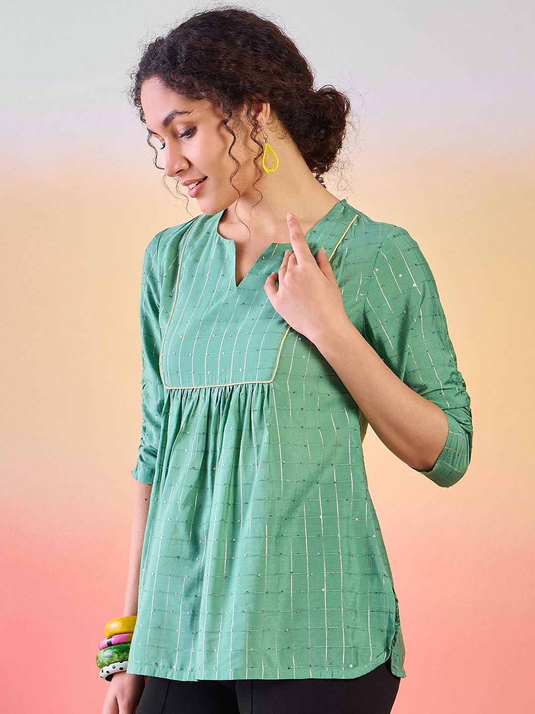 Dhimhi Women's Checked Sequin Tunic