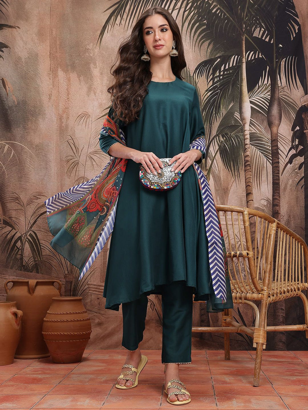 Dhimhi Women's A-Line Kurta with Trousers & Dupatta