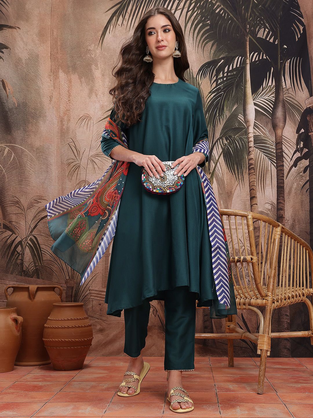 Dhimhi Women's A-Line Kurta with Trousers & Dupatta