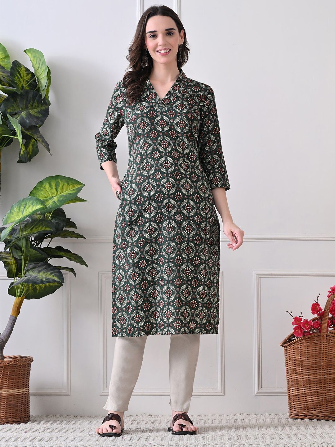 Dhimhi Women's Women Cotton Floral Printed Kurta